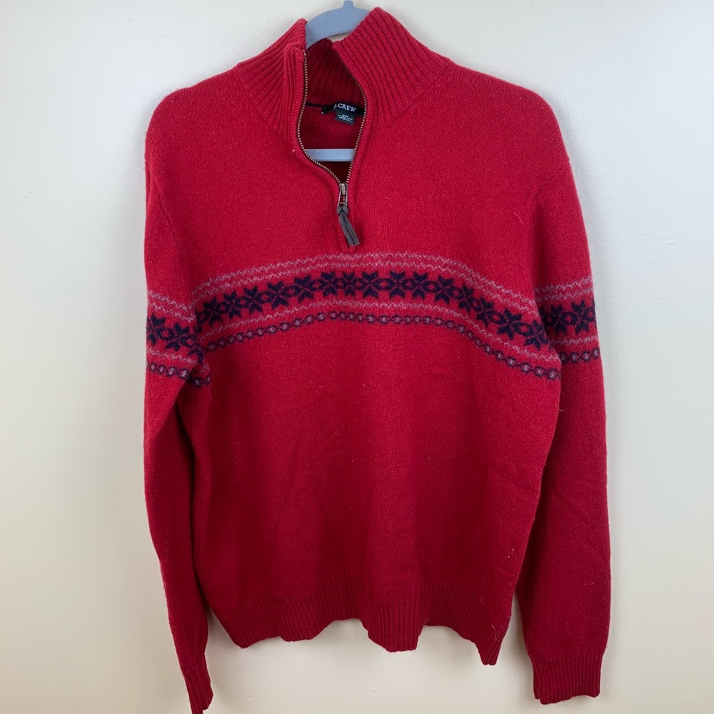 J Crew womens holiday winter zip sweater %100 wool
